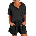 thumbnail image 1 of LYXSSBYX Pajamas for Women Set Fashion Women Solid V-Neck Button Casual Short SLeeve Top+ Short Pant Set, 1 of 7