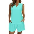 thumbnail image 1 of LYXSSBYX Pajamas for Women Set Women Fashionable Casual Solid Color Sleeveless V-neck Casual Loose Top Shorts Set, 1 of 6