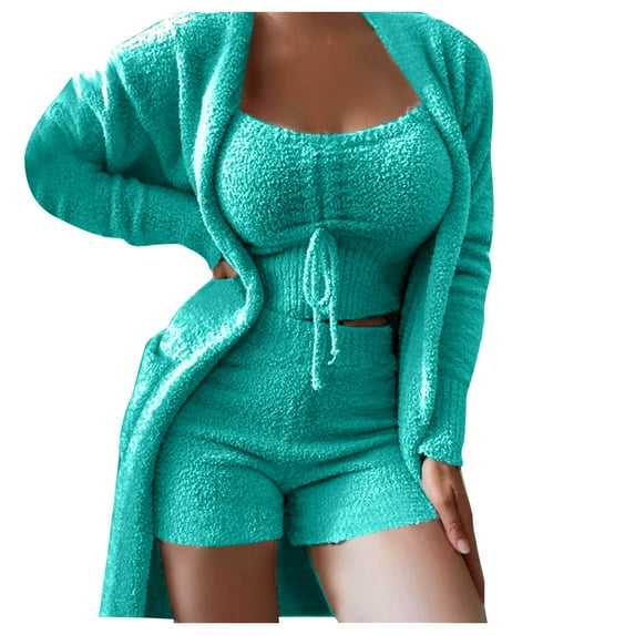 LYXSSBYX Pajamas for Women Women's Fashion Slim Lace Elastic Waist Long Sleeve Casual Three Suit Pajamas