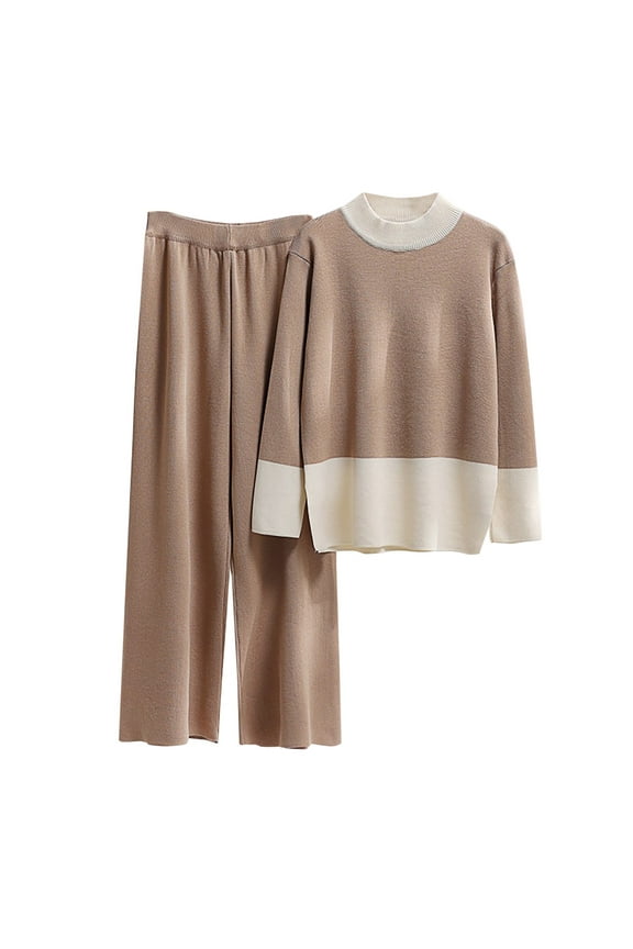 Pj Sets for Woman Women's Fashion Casual Long Sleeve Round-Neck Blouses & Shirts Sets