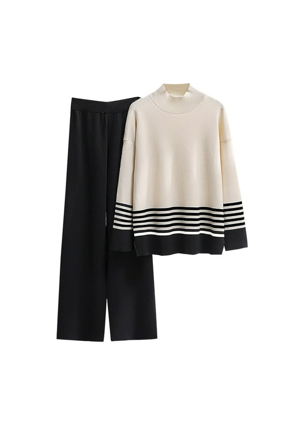 Pj Sets for Woman Women's Fashion Casual Long Sleeve Round-Neck Blouses & Shirts Sets