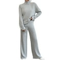 thumbnail image 1 of LYXSSBYX Pj Sets for Woman Women's Fashion Solid Knitted Round Neck Long Sleeve Casual Pants Set, 1 of 7