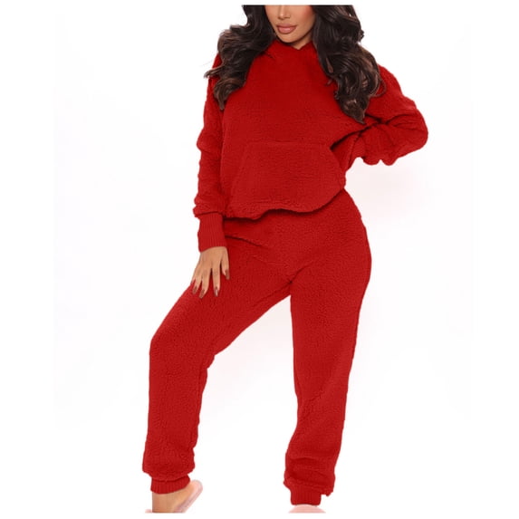 LYXSSBYX Pj Sets for Woman Women's Long Sleeve Solid Long Sleeve Ear Tops Set Elastic Waist Long Pants