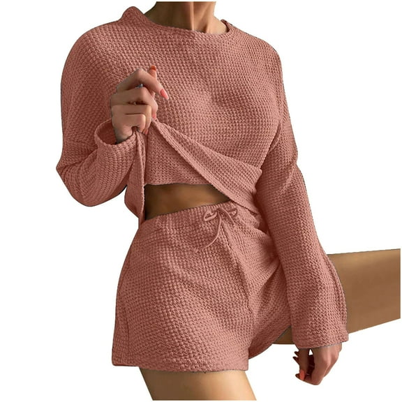 LYXSSBYX Pj Sets for Woman Women's, Shorts, Breathable Fashion Casual Set, Home Wear, Long Sleeved Round Neck Top/shirt Set