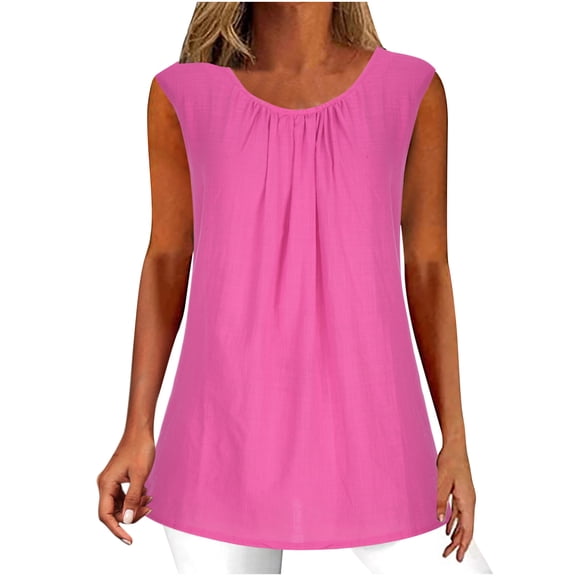 LYXSSBYX Plus Size Tank Tops for Women Women's Summer Solid Color Casual Tank Tops Loose Fit Pleated Round Neck Sleeveless Tops