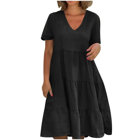 LYXSSBYX Plus Size Dresses for Curvy Women Women Fashion Casual Summer Short Sleeve V-Neck Print Mid-calf Dress
