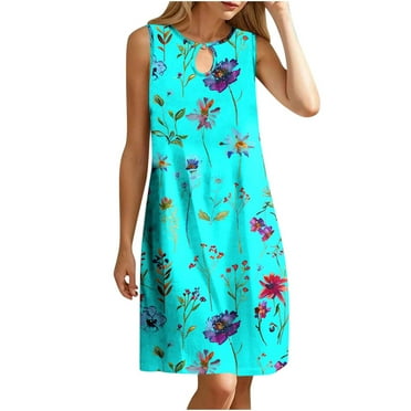 LYXSSBYX Plus Size Dresses for Curvy Women Women's Round Neck Sleeveless Gradient Tie Dyed Beach Dress