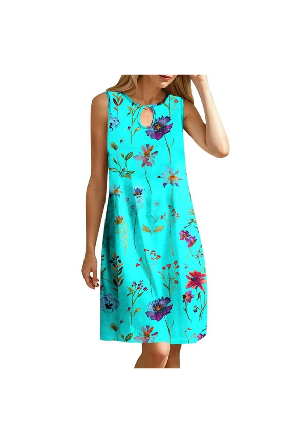 Plus Size Dresses for Curvy Women Women's Round Neck Sleeveless Gradient Tie Dyed Beach Dress