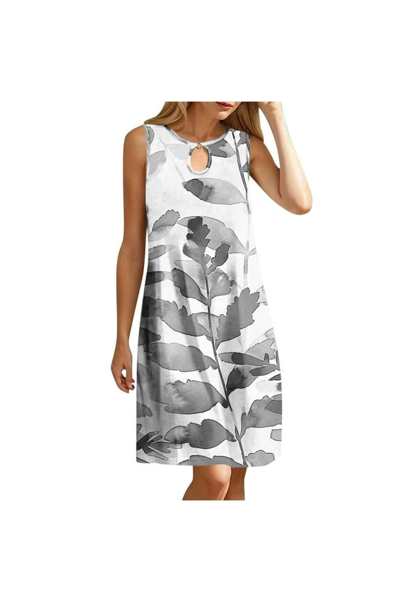 Plus Size Dresses for Curvy Women Women's Round Neck Sleeveless Gradient Tie Dyed Beach Dress