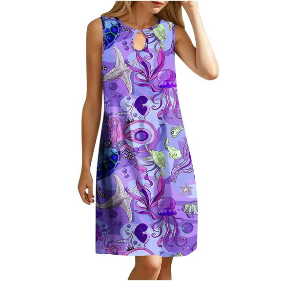 LYXSSBYX Plus Size Dresses for Curvy Women Women's Round Neck Sleeveless Gradient Tie Dyed Beach Dress