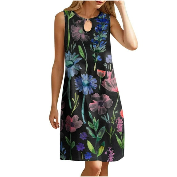 LYXSSBYX Plus Size Dresses for Curvy Women Women's Round Neck Sleeveless Gradient Tie Dyed Beach Dress