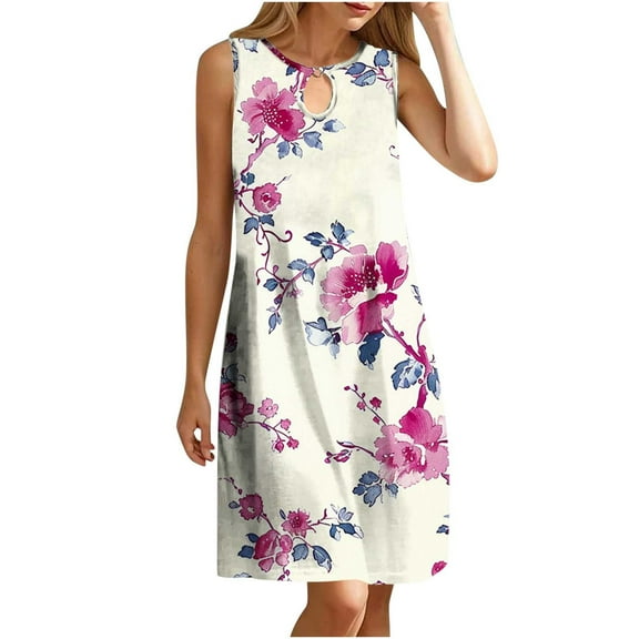 LYXSSBYX Plus Size Dresses for Curvy Women Women's Round Neck Sleeveless Gradient Tie Dyed Beach Dress