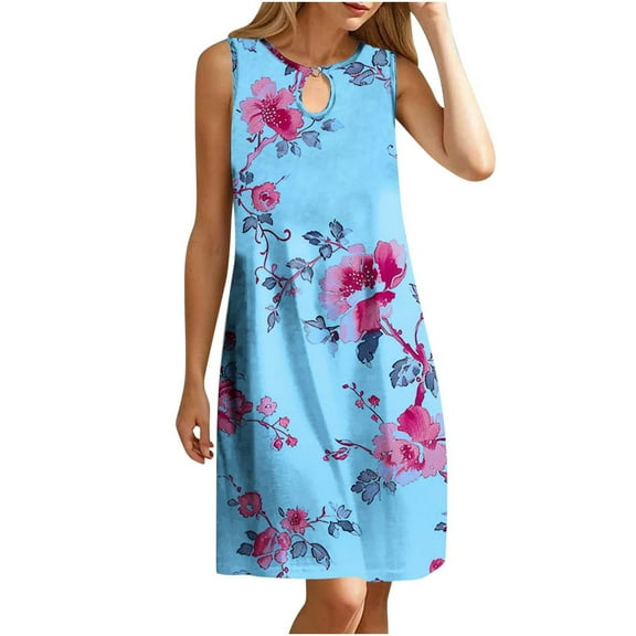 LYXSSBYX Plus Size Dresses for Curvy Women Women's Round Neck Sleeveless Gradient Tie Dyed Beach Dress