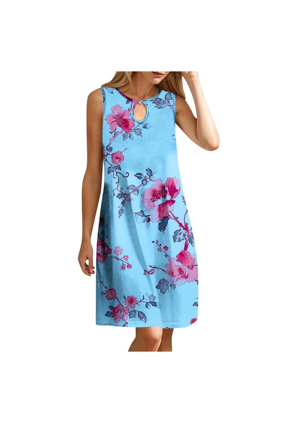 Plus Size Dresses for Curvy Women Women's Round Neck Sleeveless Gradient Tie Dyed Beach Dress