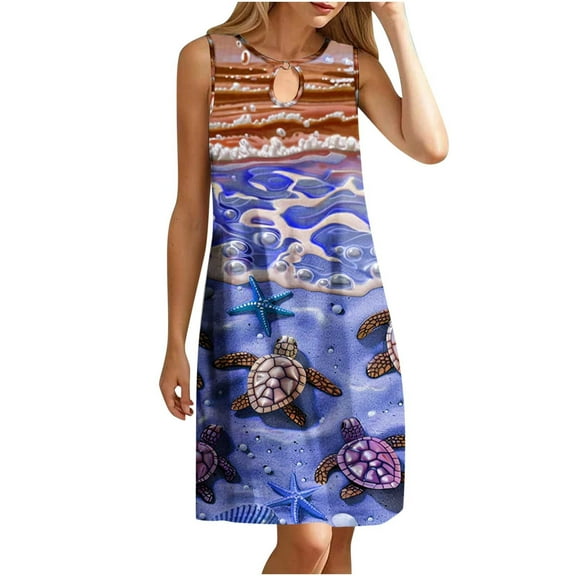 LYXSSBYX Plus Size Dresses for Curvy Women Women's Round Neck Sleeveless Gradient Tie Dyed Beach Dress