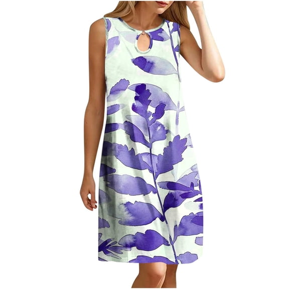 LYXSSBYX Plus Size Dresses for Curvy Women Women's Round Neck Sleeveless Gradient Tie Dyed Beach Dress