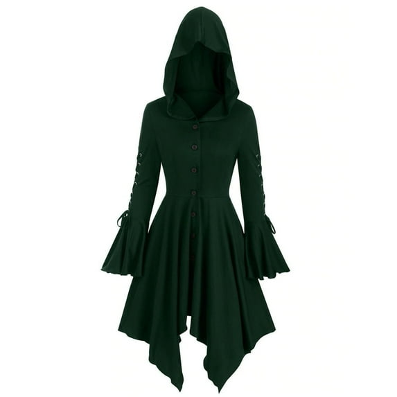 LYXSSBYX Hoodies for Women Plus Size Womens Hooded Lace Sleeve Button up Hanky Hem Skirted Gothic Coat Cloak