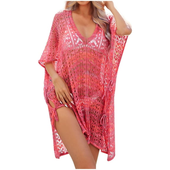 LYXSSBYX Plus Size Swimwear Cover up Women's Fashion Round Neck Long Sleeve Loose Hollowed out Beach Swimsuit Blouse