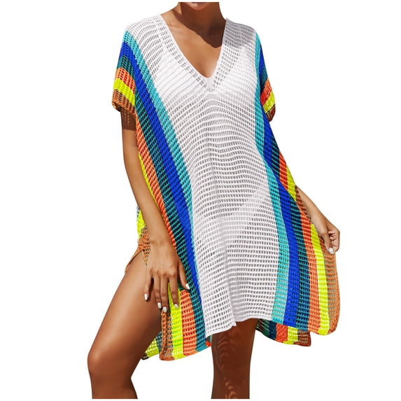 LYXSSBYX Plus Size Swimwear Cover up Women's Fashion Round Neck Long Sleeve Loose Hollowed out Beach Swimsuit Blouse