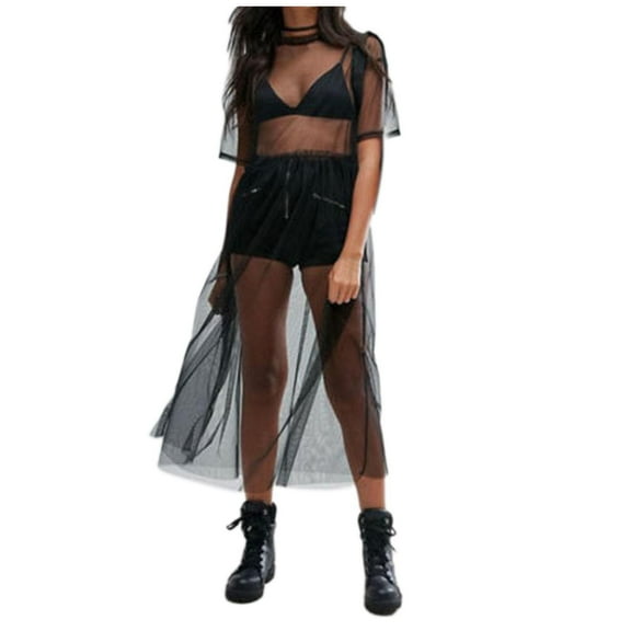 LYXSSBYX Plus Size Swimwear Cover up Clearance Women's Solid Crochet Beach Swimwear Overall Split Long Swimsuit Smock