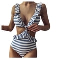 thumbnail image 1 of LYXSSBYX Plus Size Swimwear One Piece Women's Fashion Lace Shoulder Stripe Printed Lace Swimsuit Sexy Lace Up Bikini, 1 of 7