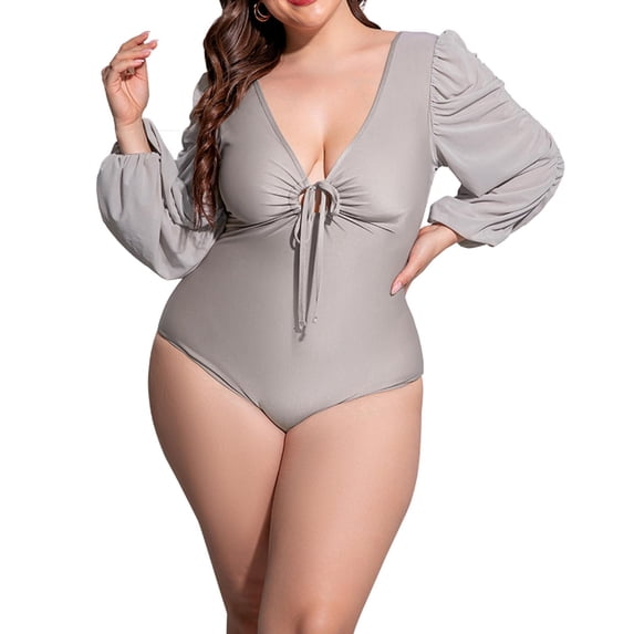 LYXSSBYX Plus Size Swimwear One Piece Women's Long Sleeve Loose Oversized Sexy High Solid Bikini Set One-Piece Swimsuit Sets
