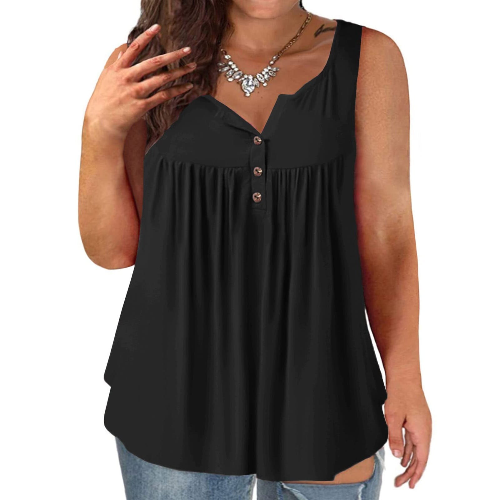 LYXSSBYX Plus Size Tank Tops for Womens Tank Summer Solid Sleeveless ...