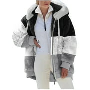 LYXSSBYX Plus Size Womens Coats with Hood Fashion Womens Warm Faux Coat Jacket Winter Zipper Long Sleeve Outerwear