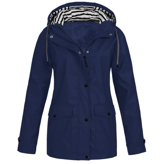 LYXSSBYX Plus Size Womens Coats with Hood Women Solid Rain Jacket Outdoor Plus Size Waterproof Hooded Raincoat Windproof