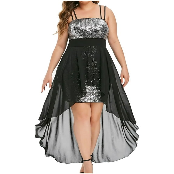 LYXSSBYX Plus Size Womens Dresses Women Fashion Sexy Sling Deep Sequin Loose Evening Dresses Plus Size Dress