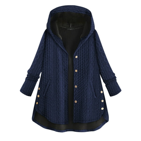 LYXSSBYX Plus Size Womens Shackets Fashion Woman Long Sleeve Pockets T-Shirt Autumn Solid Blouse Hooded Cardigan Button Coat Tops