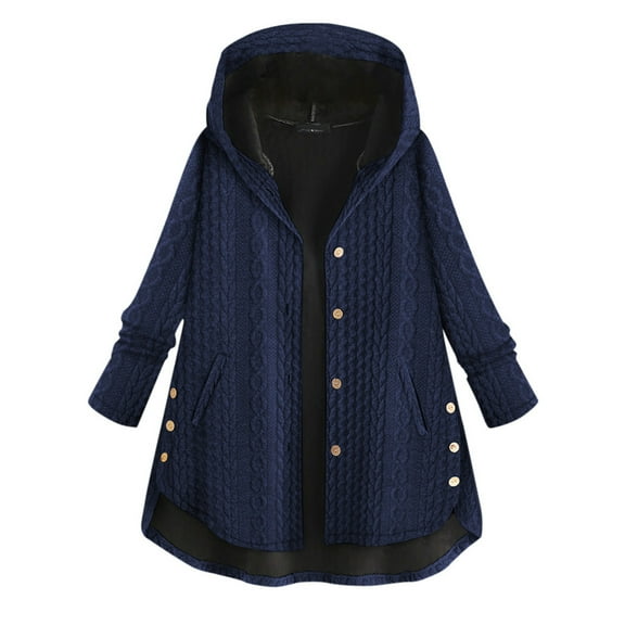 LYXSSBYX Plus Size Womens Shackets Fashion Woman Long Sleeve Pockets T-Shirt Autumn Solid Blouse Hooded Cardigan Button Coat Tops