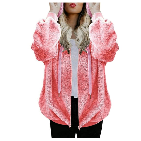 LYXSSBYX Plus Size Womens Shackets Fashion Women Warm Long Sleeve Casual Solid Zipper Hooded Coat Blouse