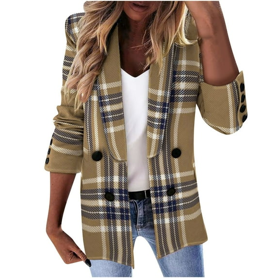 LYXSSBYX Plus Size Womens Shackets Hot Sale Clearance Women Business Attire Plaid Printed Long Sleeve Button Slimming Cardigan Coat Top