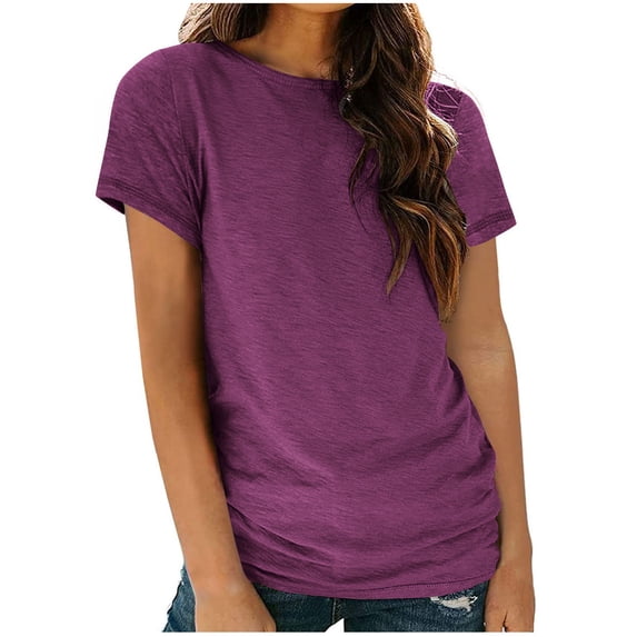 LYXSSBYX Plus Size Womens Shirts Fashion Women's Casual Short Sleeved Round Neck Solid Color Top
