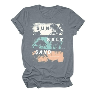LYXSSBYX Plus Size Womens Shirts Clearance Summer Beach Printed T-Shirt with Round Neck and Short Sleeved Top
