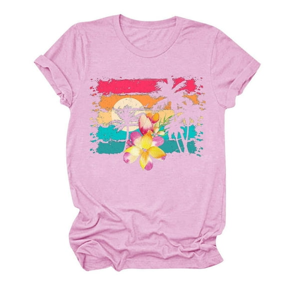 LYXSSBYX Plus Size Womens Shirts Summer Beach Printed T-Shirt with Round Neck and Short Sleeved Top