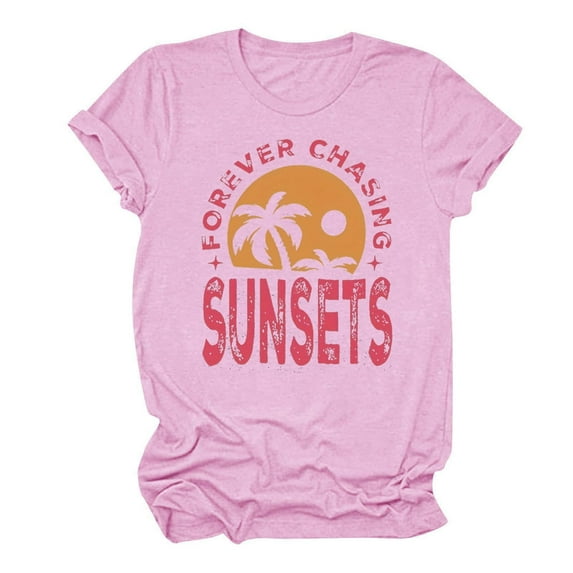 LYXSSBYX Plus Size Womens Shirts Summer Beach Printed T-Shirt with Round Neck and Short Sleeved Top