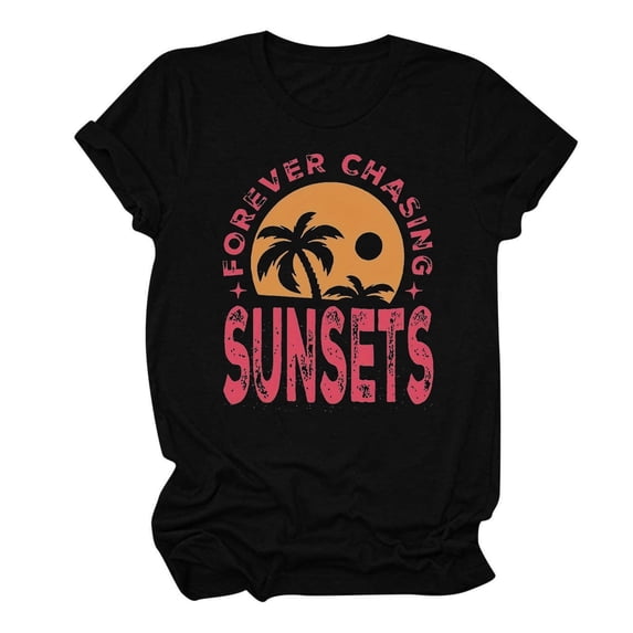 LYXSSBYX Plus Size Womens Shirts Summer Beach Printed T-Shirt with Round Neck and Short Sleeved Top