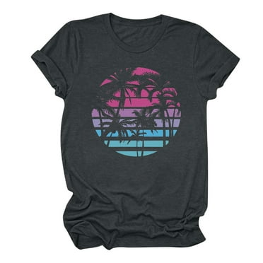 LYXSSBYX Plus Size Womens Shirts Clearance Summer Beach Printed T-Shirt with Round Neck and Short Sleeved Top