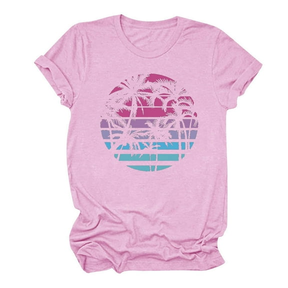 LYXSSBYX Plus Size Womens Shirts Summer Beach Printed T-Shirt with Round Neck and Short Sleeved Top