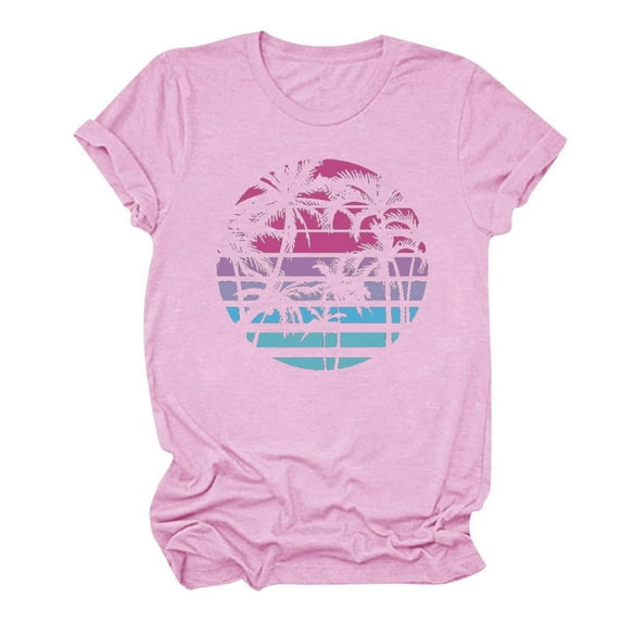 LYXSSBYX Plus Size Womens Shirts Summer Beach Printed T-Shirt with Round Neck and Short Sleeved Top