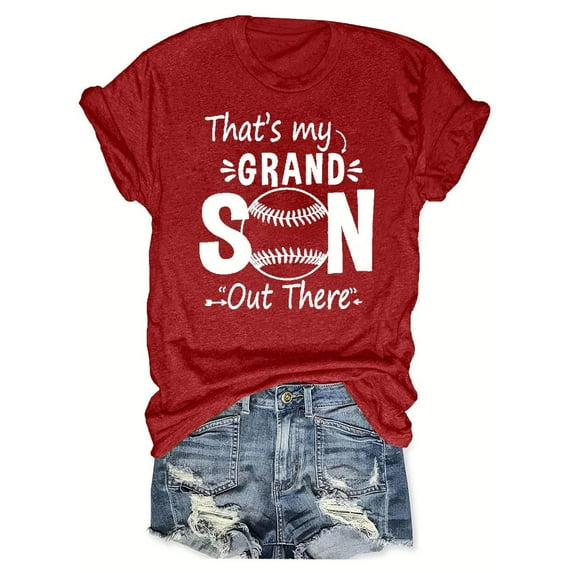 LYXSSBYX Plus Size Womens Shirts Clearance Women's Baseball Sport Printed T-Shirt with Round Neck and Short Sleeved Top