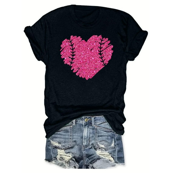 LYXSSBYX Plus Size Womens Shirts Clearance Women's Baseball Sport Printed T-Shirt with Round Neck and Short Sleeved Top