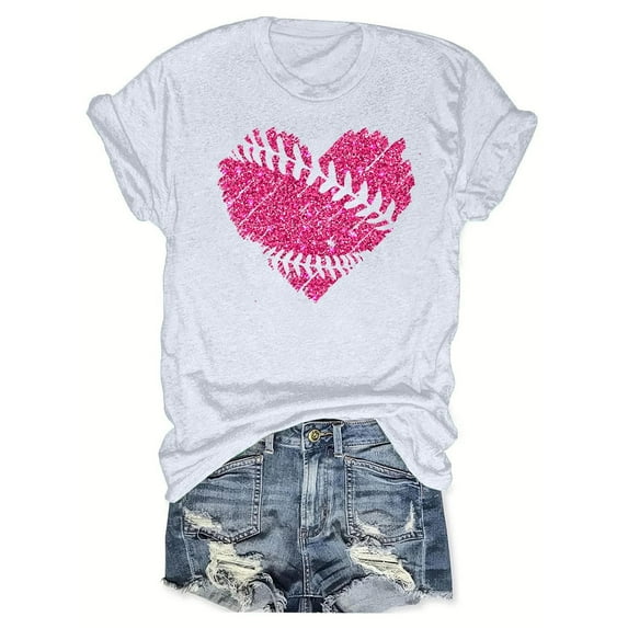 LYXSSBYX Plus Size Womens Shirts Clearance Women's Baseball Sport Printed T-Shirt with Round Neck and Short Sleeved Top