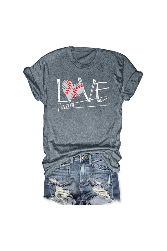 Plus Size Womens Shirts Clearance Women's Baseball Sport Printed T-Shirt with Round Neck and Short Sleeved Top