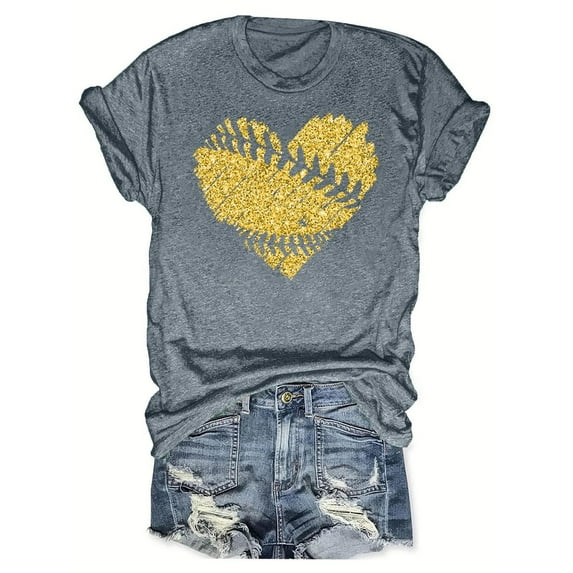 LYXSSBYX Plus Size Womens Shirts Clearance Women's Baseball Sport Printed T-Shirt with Round Neck and Short Sleeved Top