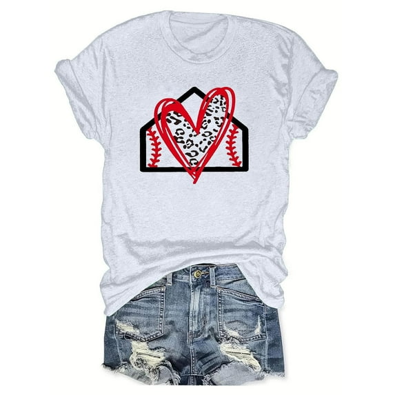 LYXSSBYX Plus Size Womens Shirts Clearance Women's Baseball Sport Printed T-Shirt with Round Neck and Short Sleeved Top