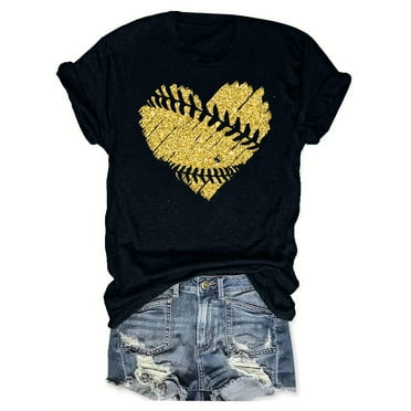 LYXSSBYX Plus Size Womens Shirts Clearance Women's Baseball Sport Printed T-Shirt with Round Neck and Short Sleeved Top