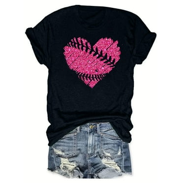 LYXSSBYX Plus Size Womens Shirts Clearance Women's Baseball Sport Printed T-Shirt with Round Neck and Short Sleeved Top